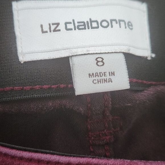5/$55 Liz Claiborne Maroon Burgandy Tummy Control Slim Straight Leg Jeans, 8 - Picture 4 of 5